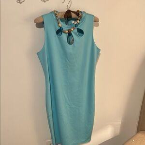 Cato Blue Embellished Mock Neck Sheath Dress